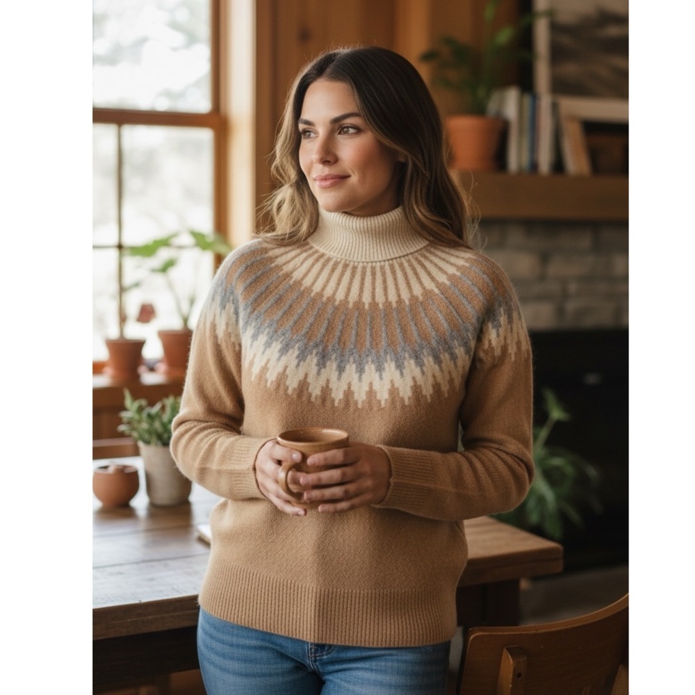 J Crew Fair Isle turtleneck sweater in Supersoft merino wool small